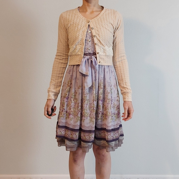 Liz Lisa Kawaii Cropped Beige Cable Knit Cardigan Size Small - Picture 9 of 11